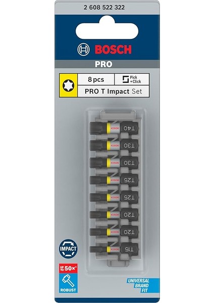 Professional Accessories 8 Parçalı Tornavida Ucu Seti Torx (Impact Control, T Bit - Uzunluk 25 Mm, Pick And Click, Darbeli Matkap Aksesuarı) modelleri