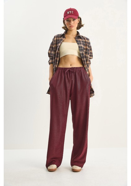 Kadın Beli Lastikli Cep Detaylı Fitilli Palazzo Pantolon fiyatları
