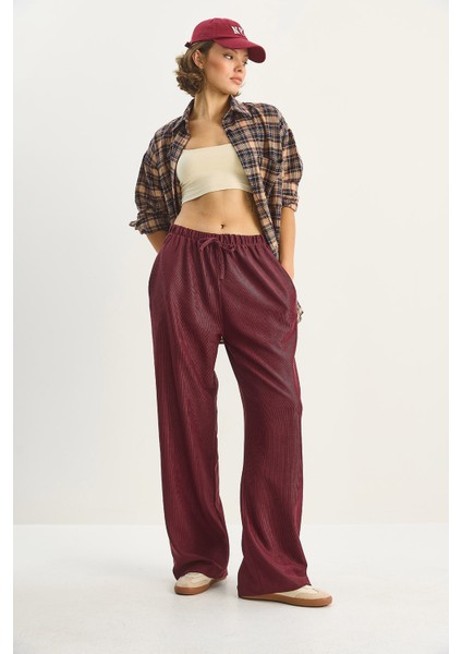 Kadın Beli Lastikli Cep Detaylı Fitilli Palazzo Pantolon modelleri