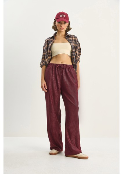 Kadın Beli Lastikli Cep Detaylı Fitilli Palazzo Pantolon fırsatları