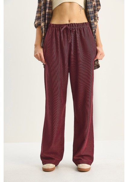 Kadın Beli Lastikli Cep Detaylı Fitilli Palazzo Pantolon indirimleri