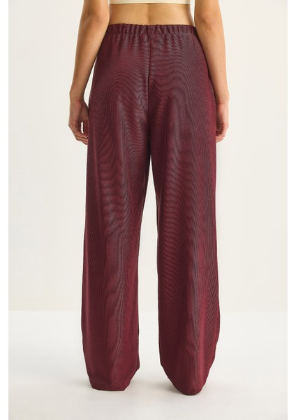 Kadın Beli Lastikli Cep Detaylı Fitilli Palazzo Pantolon