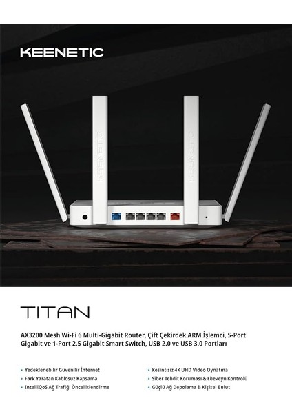 Titan AX3200 Wi-Fi Mesh Ebeveyn Kontrol Fiber Vpn Router 1x2.5gbit/s 5X1GBIT/S Usb3.0 Usb2.0 KN-1811 fiyatları