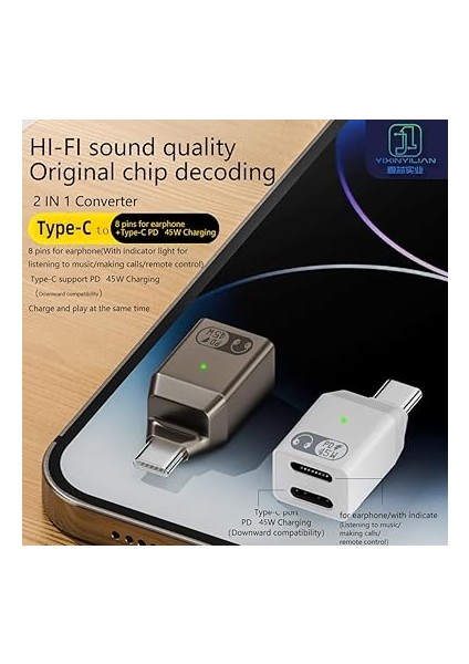 Type C To Type C ve Lightning 45W Hızlı Şarj Kulaklık Dönüştürücü Otgcl indirimleri