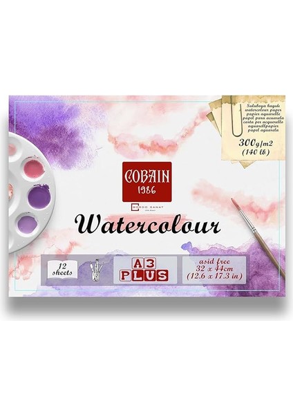 1986 Sulu Boya Defteri 12 Yaprak 300GR Watercolour Aquarelle (A3PLUS 32X44CM)