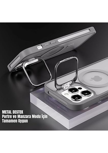 iPhone Için Kılıf Kamera Korumalı Magsafe Wireless Şarj Özellikli Lens Hediyeli Mat Şeffaf Renkli Standlı Kılıf (Gri, iPhone 13 Pro) fiyatları