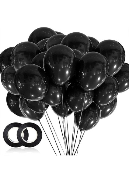 Parlak Metalik Helyum Balon 10 Adet (Siyah)