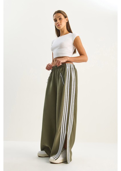 Kadın Şeritli Beli Lastikli Cep Detaylı Mevsimlik Palazzo Pantolon indirimleri