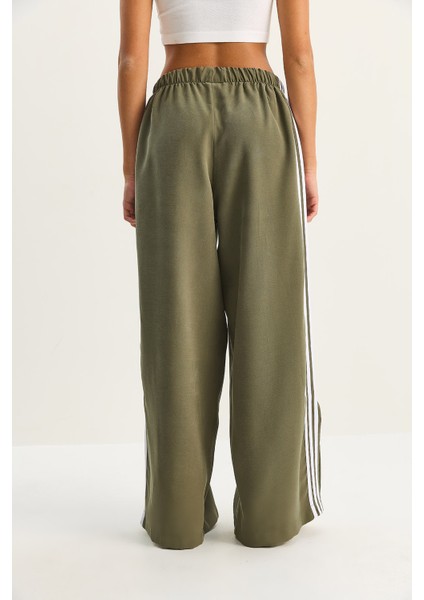 Kadın Şeritli Beli Lastikli Cep Detaylı Mevsimlik Palazzo Pantolon