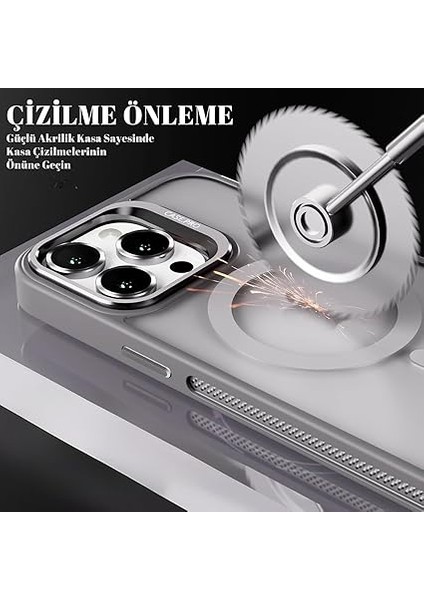 iPhone Için Kılıf Kamera Korumalı Magsafe Wireless Şarj Özellikli Lens Hediyeli Mat Şeffaf Renkli Standlı Kılıf (Gri, iPhone 13 Pro) fırsatları