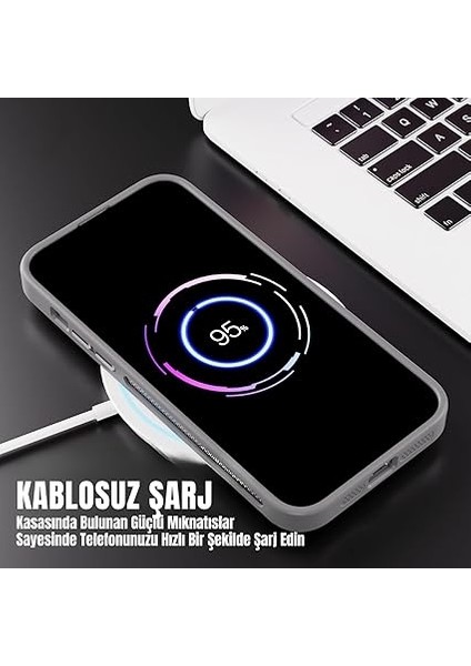 iPhone Için Kılıf Kamera Korumalı Magsafe Wireless Şarj Özellikli Lens Hediyeli Mat Şeffaf Renkli Standlı Kılıf (Gri, iPhone 13 Pro) indirimleri