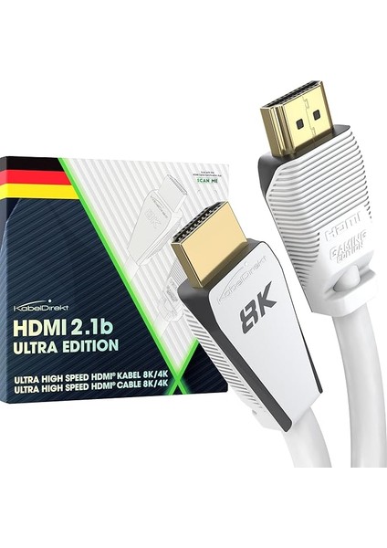 – 8k HDMI 2.1 Kablo, Sertifikalı Gamer Sürümü – 2m (8K@60Hz, 10K, 8k Için Ultra Yüksek HIZ/48G Veya 4k'da Ultra Hızlı 144hz, Ps5/xbox ve Oyun Bilgisayarı, Monitör/tv, Gri Için, Beyaz)