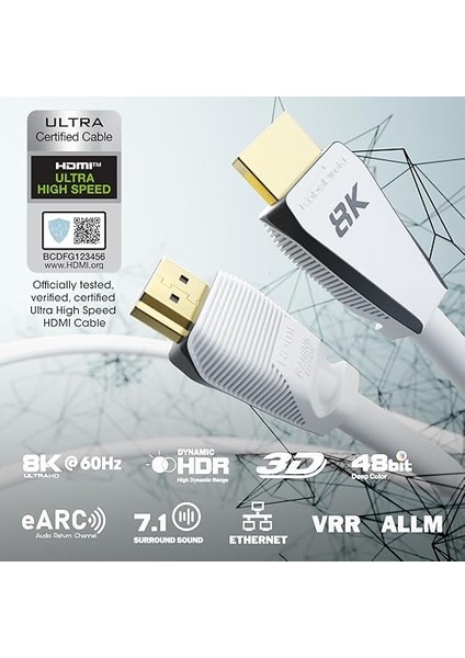 – 8k HDMI 2.1 Kablo, Sertifikalı Gamer Sürümü – 2m (8K@60Hz, 10K, 8k Için Ultra Yüksek HIZ/48G Veya 4k'da Ultra Hızlı 144hz, Ps5/xbox ve Oyun Bilgisayarı, Monitör/tv, Gri Için, Beyaz) fiyatları