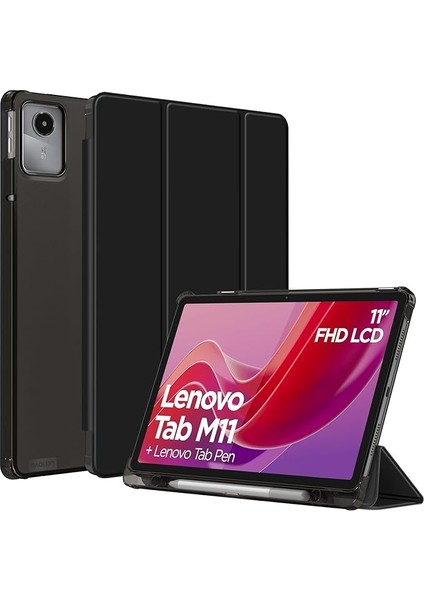 Lenovo Tab M11 (TB330FU) 11 Inç 2024 Için Kılıf, Ultra Ince Koruyucu Kılıf, Yarı Saydam Arka Kapak, Otomatik Uyku/uyanma Fonksiyonlu, Siyah