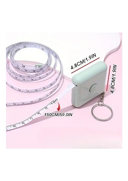 Sevimli Yumuşak Stickerli 150 cm Uzunluğunda Pratik Taşınabilir Çanta Boy Anahtarlıklı Mezura Metre indirimleri