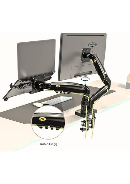 Nb F160+FP Gazlı Çift Kol North Bayou 17-30"monitör 10"-17" Dizüstü Bilgisayar Vesa Monitör Standı fırsatları