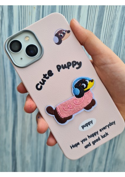 iPhone 15 Uyumlu Nakış Işlemeli Köpek Desenli Yumuşak Silikon Kılıf