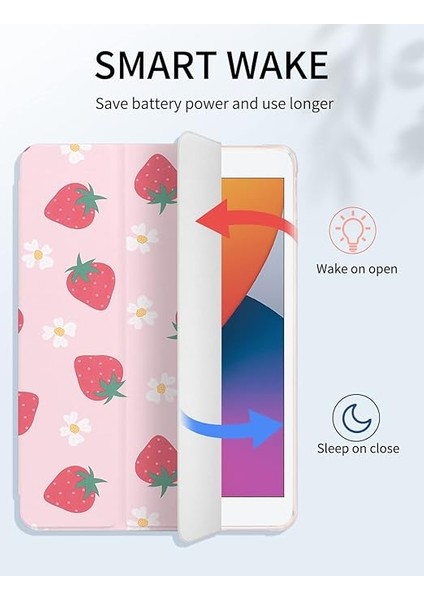 10.2 Inç iPad 9./8./7. Nesil Kılıf, Kalem Tutuculu, Çilek Baskılı Üç Katlı Stand Koruyucu iPad Kılıfı 2021/2020/2019 Için Otomatik Uyku Uyandırma Ile, Pembe fiyatları