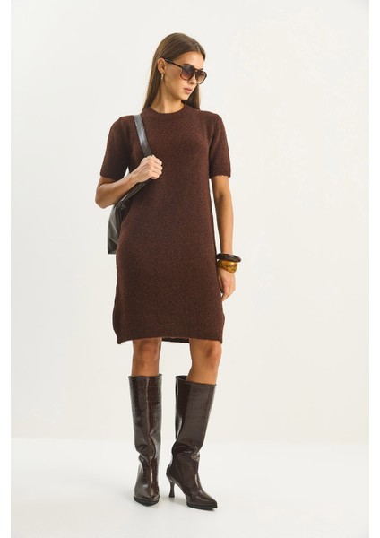 Kadın Bisiklet Yaka Kısa Kollu Yumuşak Dokulu Triko Elbise fırsatları