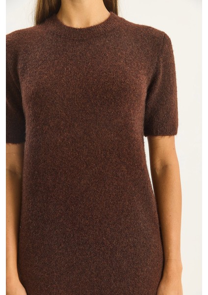 Kadın Bisiklet Yaka Kısa Kollu Yumuşak Dokulu Triko Elbise indirimleri