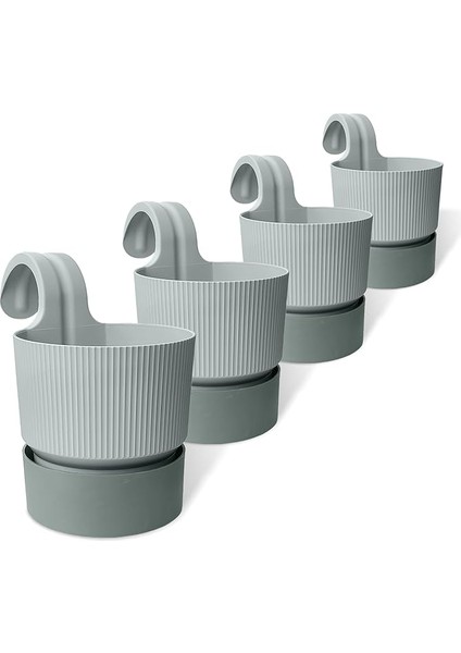 Ixora Tek Askılı Balkon Saksısı Tabaklı Mat Plastik Saksı (4 Adet, Gri)