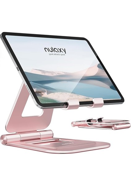 Çift Katlanabilir iPad Standı, Tamamen Ayarlanabilir Masaüstü Tablet Tutucu, Ofis Kindle Için iPad Aksesuarları 4-11 Inç Mobil Cihazlarla Uyumlu iPad Pro/mini, iPhone Pro/max/plus, Nexus, Pembe