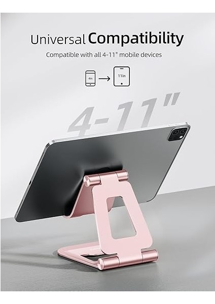 Çift Katlanabilir iPad Standı, Tamamen Ayarlanabilir Masaüstü Tablet Tutucu, Ofis Kindle Için iPad Aksesuarları 4-11 Inç Mobil Cihazlarla Uyumlu iPad Pro/mini, iPhone Pro/max/plus, Nexus, Pembe modelleri