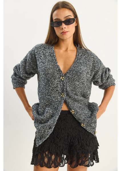 Kadın V Yaka Oversize Buklet Carmen Triko Hırka modelleri