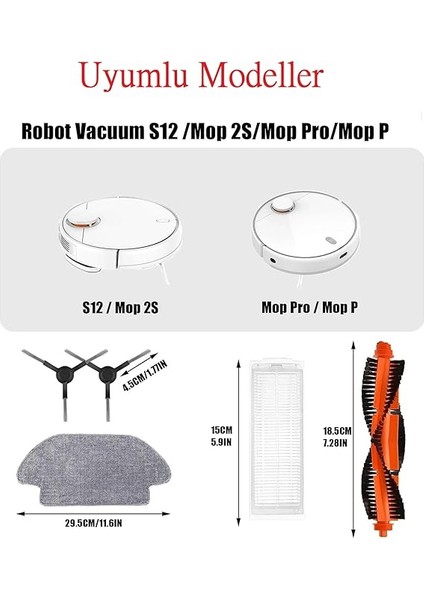 Robot Vacuum Mop Pro (STYJ02YM)-VACUUM Mop P(XMSTJQR2S) / Viomi Se Viomi V2 V2 Pro V3 ile Uyumlu Fırça,hepa Filtre Yedek Parça Aksesuar Seti-Siyah 4 Parça fırsatları
