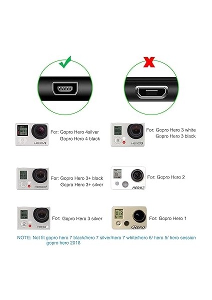 Şarj Kablosu Mini USB Şarj Kablosu Compatible For Gopro Hero 4 Gümüş Hero 4 Siyah Hero 3+ Gümüş Hero 3 + Siyah Hero 3 Beyaz Hero 3 Siyah Hero 3 Gümüş Hero 2 Hero1 2 Paket (Siyah) fiyatları