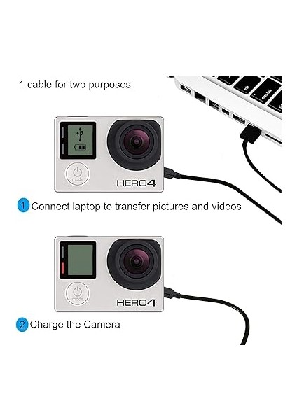 Şarj Kablosu Mini USB Şarj Kablosu Compatible For Gopro Hero 4 Gümüş Hero 4 Siyah Hero 3+ Gümüş Hero 3 + Siyah Hero 3 Beyaz Hero 3 Siyah Hero 3 Gümüş Hero 2 Hero1 2 Paket (Siyah) modelleri