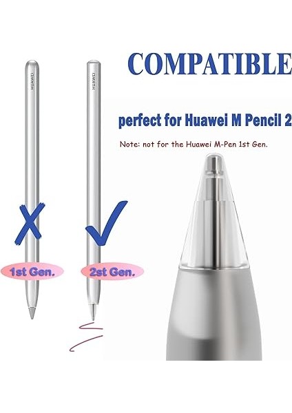 Huawei M-Pencil (2. Nesil) ile Uyumlu Uçlar - [2'li Paket] Kurşun Kalem Ucu Ucu Huawei M Pencil 2 Için - Şeffaf Uçlar fırsatları
