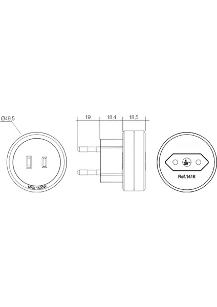 Fişi – Amerikan Tip Fişe Çevirici Seyahat Adaptörü | Tip C Türkiye (Erkek) → Tip A Amerika (Dişi) | 250V – 6A | Amerika, Kanada, Japonya Uyumlu modelleri