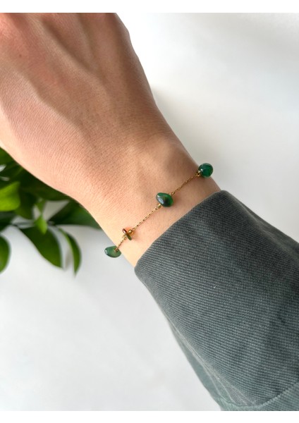 Gerçek Doğal Taşlı Paslanmaz Çelik Altın Renk Zarif Bileklik fiyatları