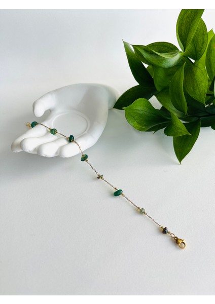 Gerçek Doğal Taşlı Paslanmaz Çelik Altın Renk Zarif Bileklik modelleri