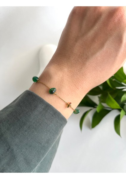 Gerçek Doğal Taşlı Paslanmaz Çelik Altın Renk Zarif Bileklik fırsatları