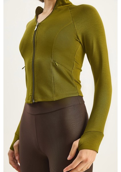 Kadın Fermuarlı Dik Yaka Fitted Çift Cepli Sporcu Hırka indirimleri