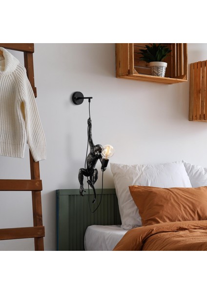 Yak Polyester Siyah Maymun Figürlü Duvar Apliği, Dekoratif Heykel Ambiyans Lamba YAK-028 fiyatları