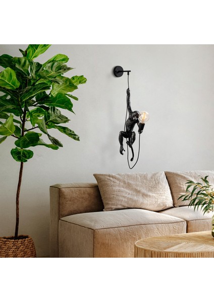 Yak Polyester Siyah Maymun Figürlü Duvar Apliği, Dekoratif Heykel Ambiyans Lamba YAK-028 modelleri