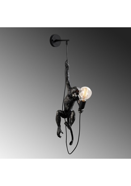 Yak Polyester Siyah Maymun Figürlü Duvar Apliği, Dekoratif Heykel Ambiyans Lamba YAK-028