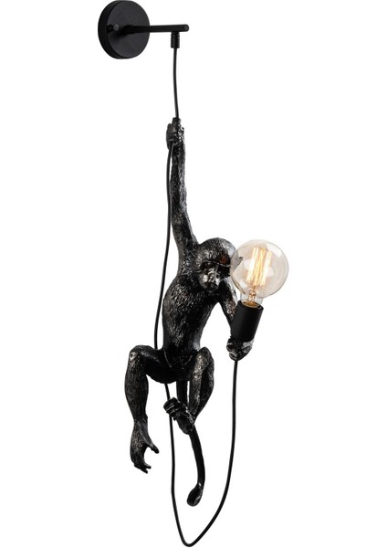 Yak Polyester Siyah Maymun Figürlü Duvar Apliği, Dekoratif Heykel Ambiyans Lamba YAK-028