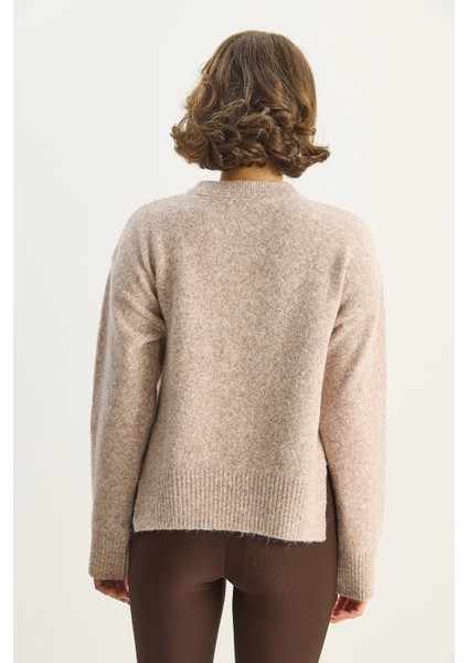 Kadın Bisiklet Yaka Yanları Yırtmaçlı Yün Karışımlı Triko Kazak