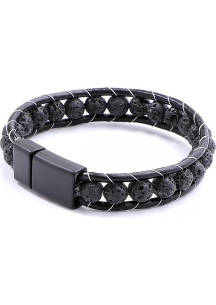 Lav Taşı Doğaltaş Deri Bileklik 33512B2D8M3