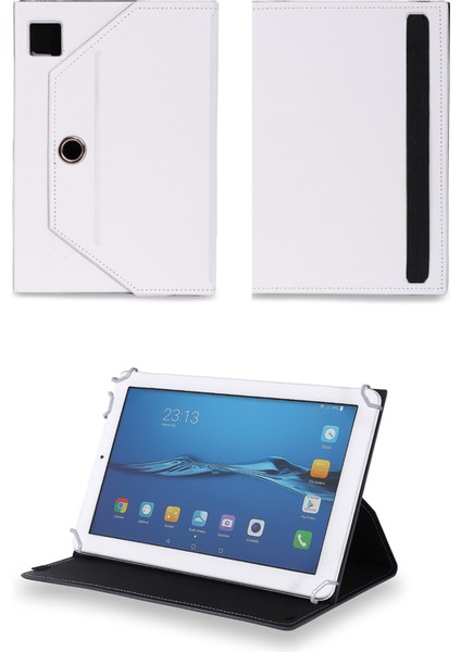 Samsung Galaxy Tab 3 Lite T113 7" Beyaz Tablet Uyumlu Standlı Üniversal Kapaklı Beyaz Tablet Kılıfı