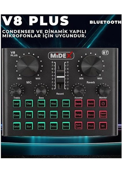 Vs8 Plus Canlı Yayın Ses Kartı Efektli Radyo Mikseri (Telefon ve Pc Podcast Radyo Yayıncılar) fiyatları