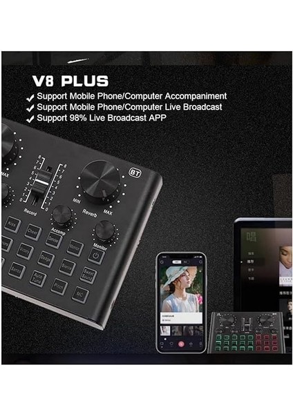 Vs8 Plus Canlı Yayın Ses Kartı Efektli Radyo Mikseri (Telefon ve Pc Podcast Radyo Yayıncılar) modelleri