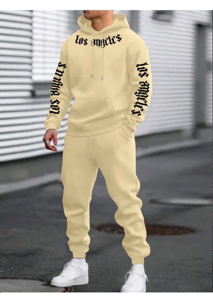 Punıx Büyük Beden Özel Tasarım Kapüşonlu Italik Los Angeles Baskılı Kışlık Trend Erkek Eşofman Takımı