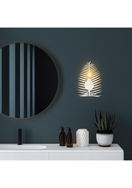 Leaf Metal Yaprak Başlıklı Rustik Tekli Aplik Beyaz, Modern Duvar Lambası LEAF-15323