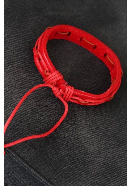 Bfs Kırmızı Renk Ayarlamalı Ipli Deri Erkek Bileklik fiyatları