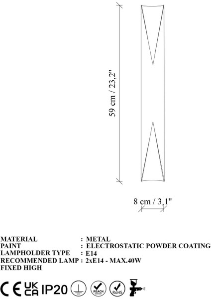 Vega Çift Yönlü Metal Tekli Aplik Siyah, Modern Tasarım Duvar Lambası VEGA-15366